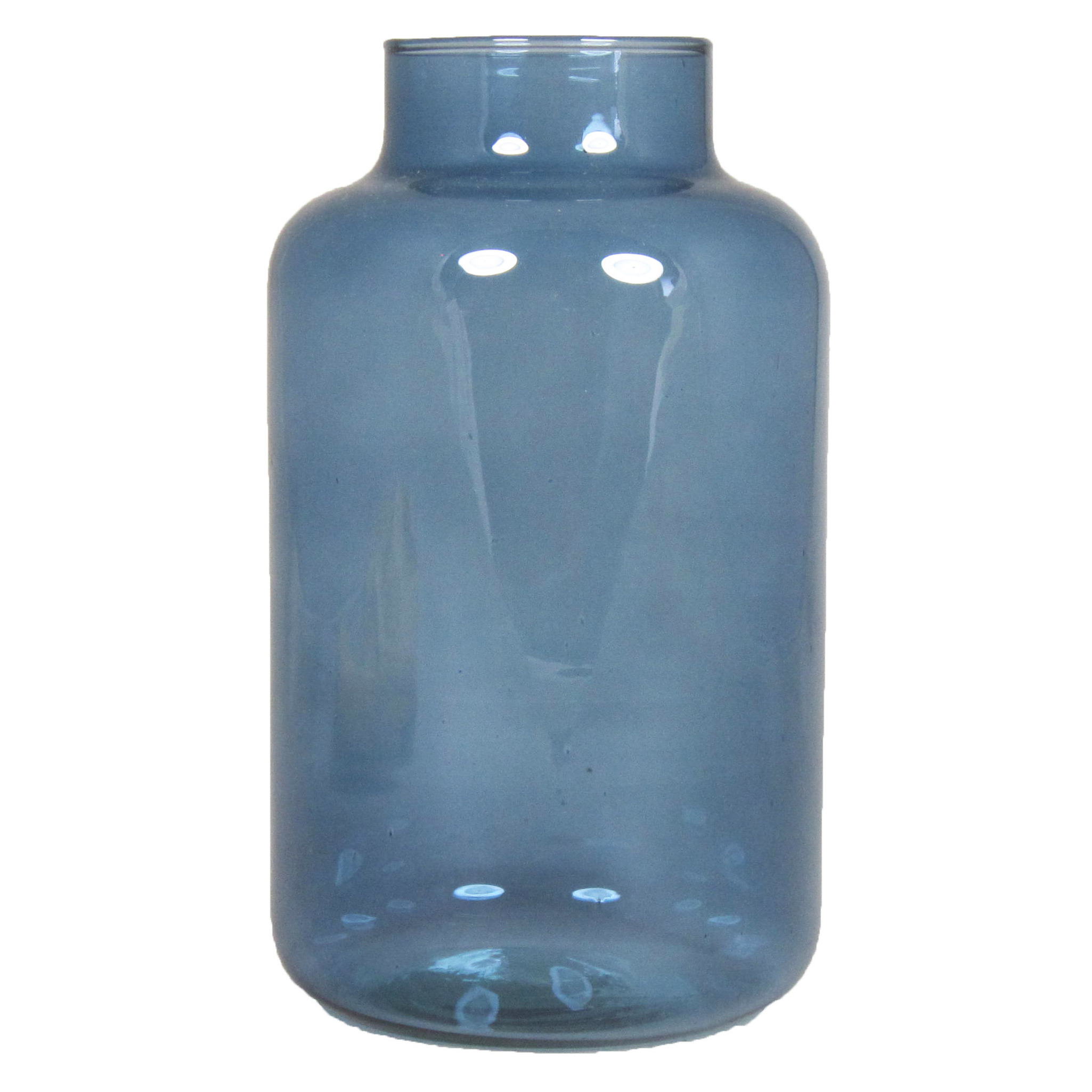 Bloemenvaas blauw-transparant glas H25 x D15 cm