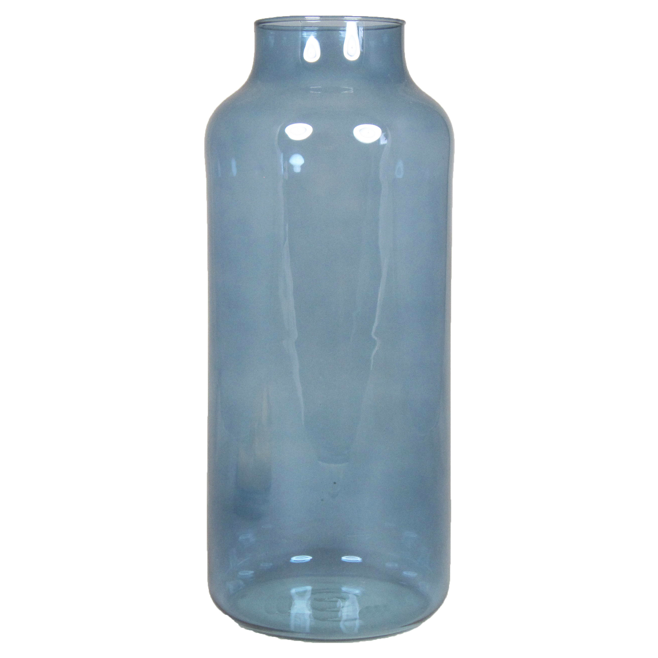 Bloemenvaas blauw-transparant glas H35 x D15 cm