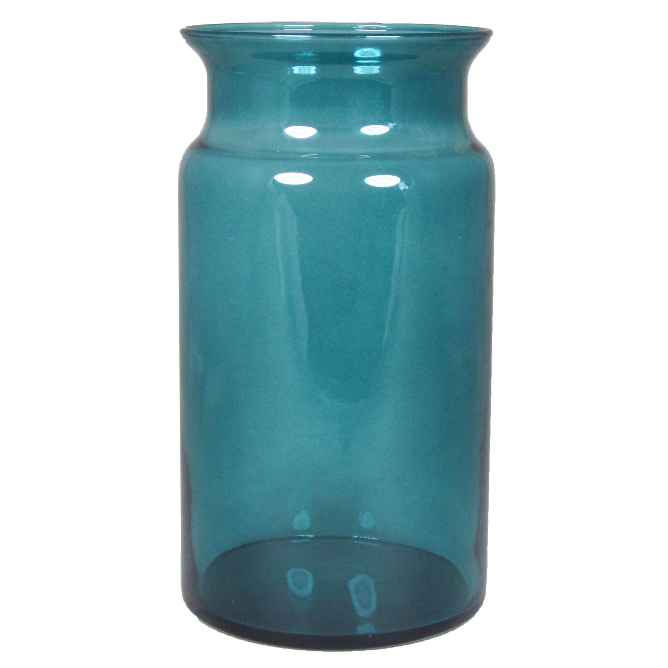 Bloemenvaas turquoise blauw-transparant glas H29 x D16 cm