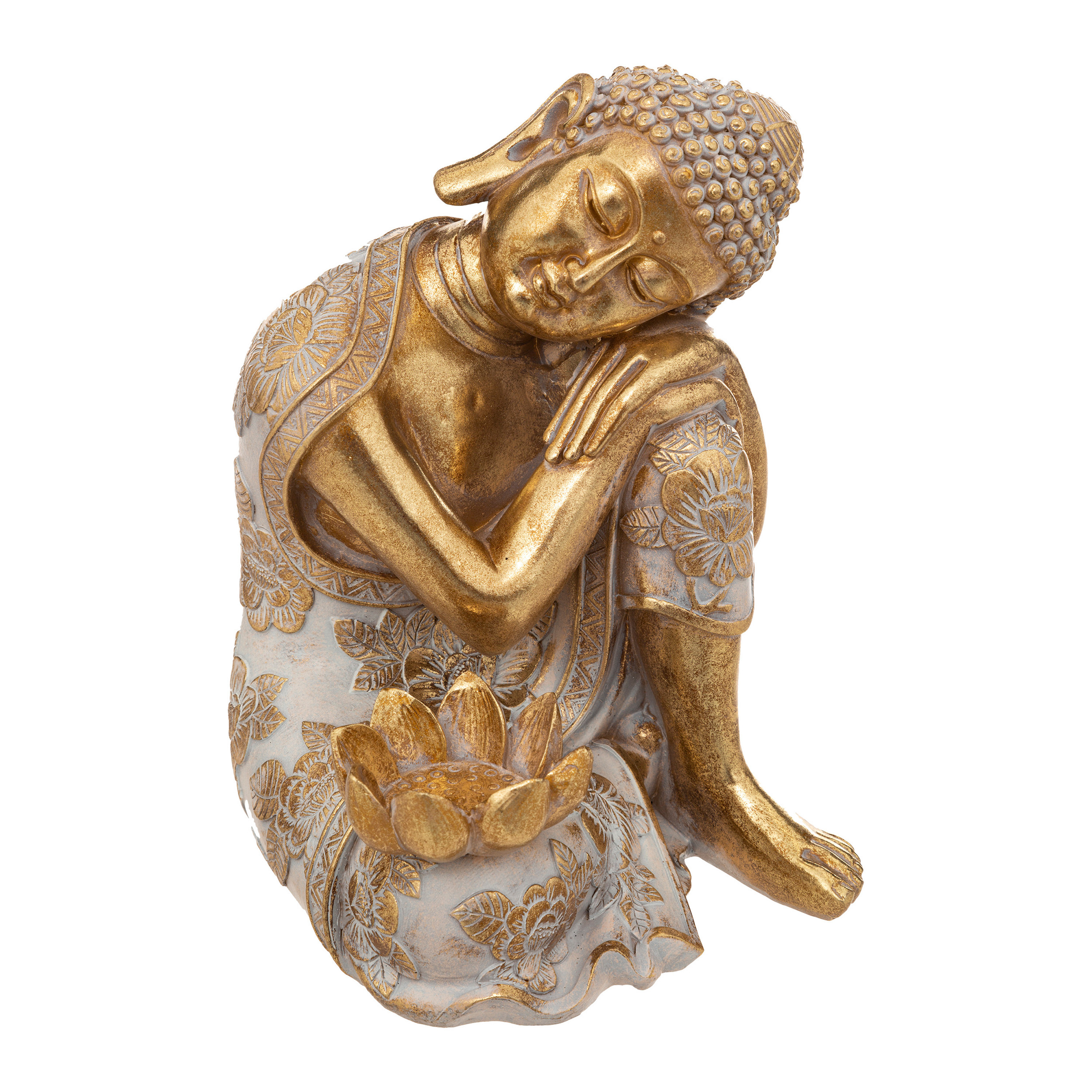 Boeddha beeld zittend binnen-buiten polyresin goud-wit 23 cm