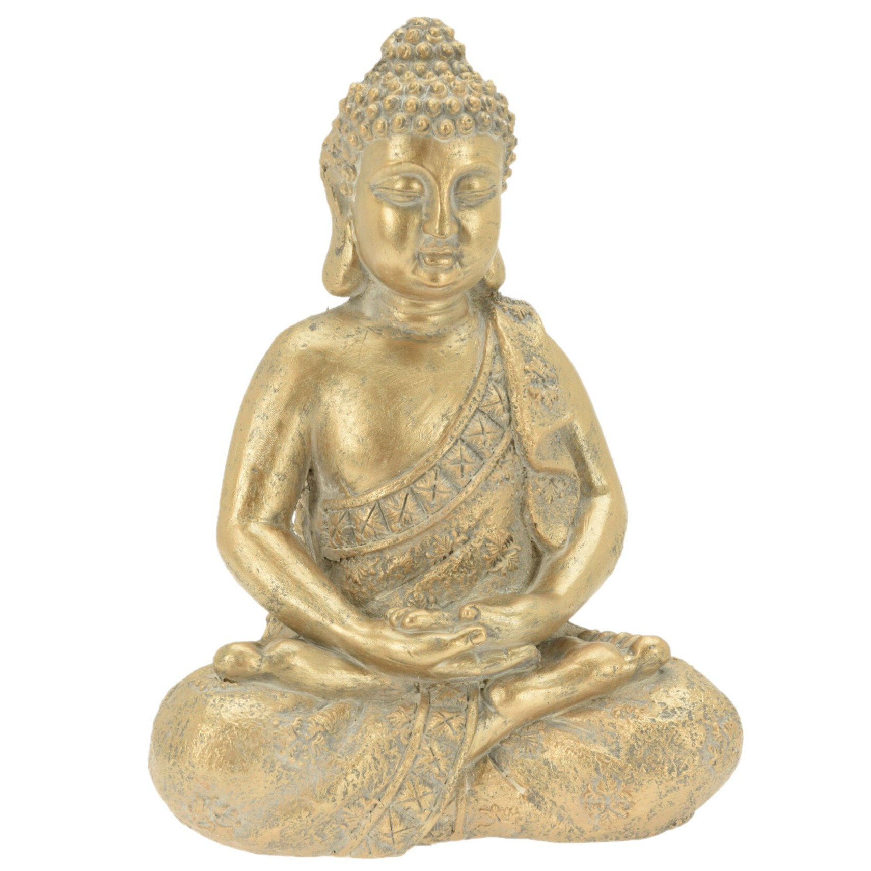 Boeddha tuin-huis beeld in het goud 37 cm