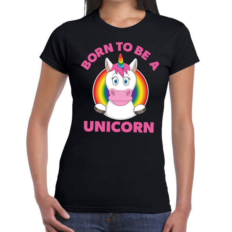 Born to be a unicorn gay pride t-shirt zwart dames