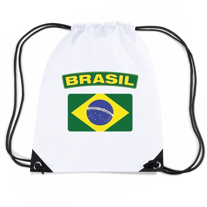 Brazilie nylon rugzak wit met Braziliaanse vlag