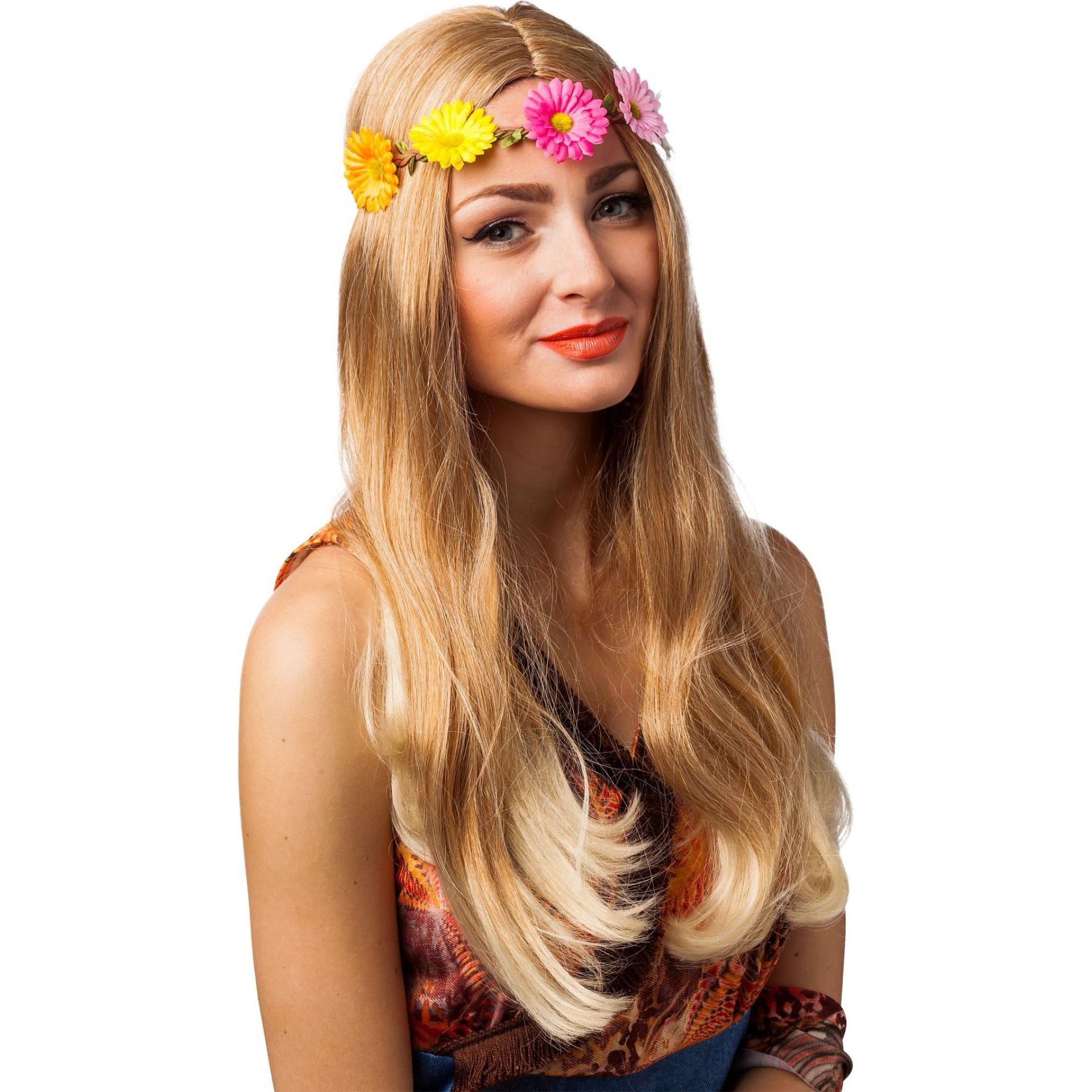 Carnaval-festival hippie flower power hoofdband met gekleurde bloemen