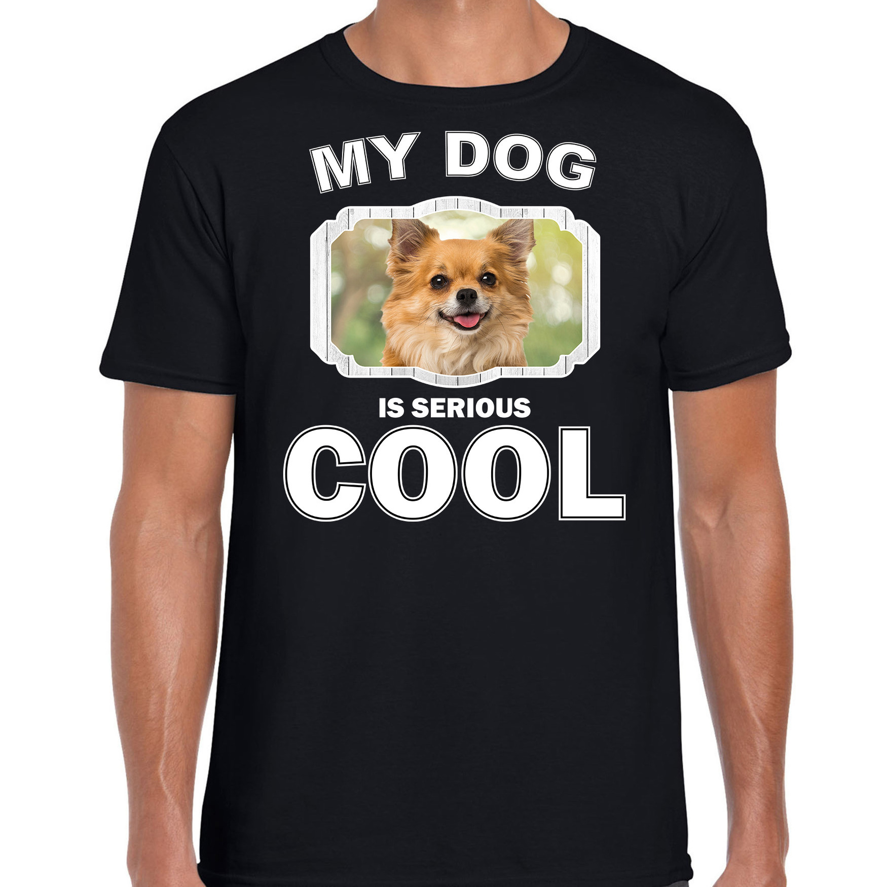Chihuahua honden t-shirt my dog is serious cool zwart voor heren
