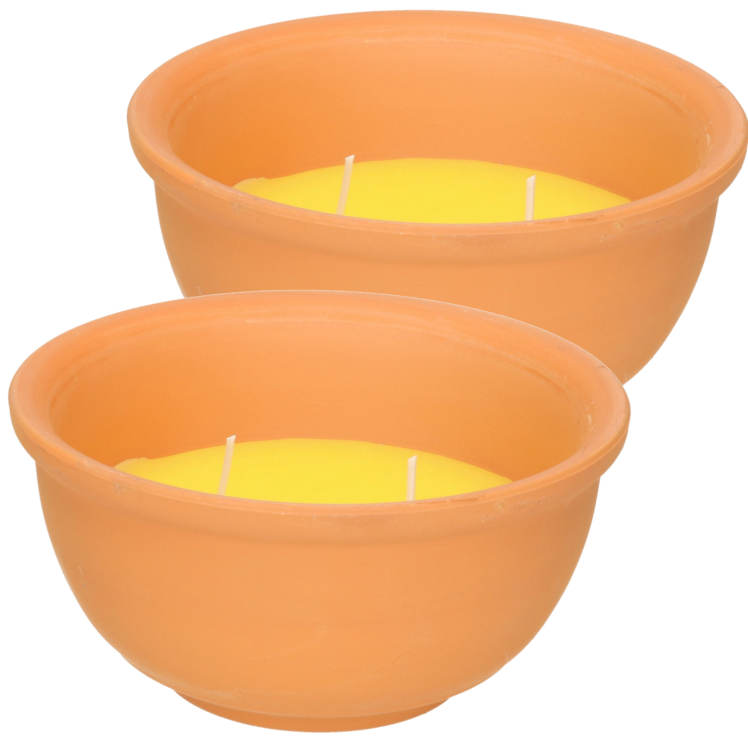 Citronella kaars 2x in terracotta pot D13 cm citrusgeur