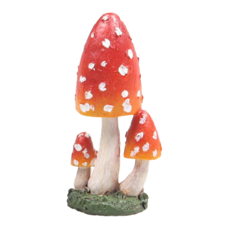 Decoratie huis-tuin beeldje paddenstoelen hoge hoed vliegenzwammen rood-wit 10 cm