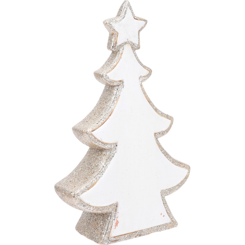 Decoratie kerstboom figuur-beeld wit-zilver 40 cm glitter keramiek