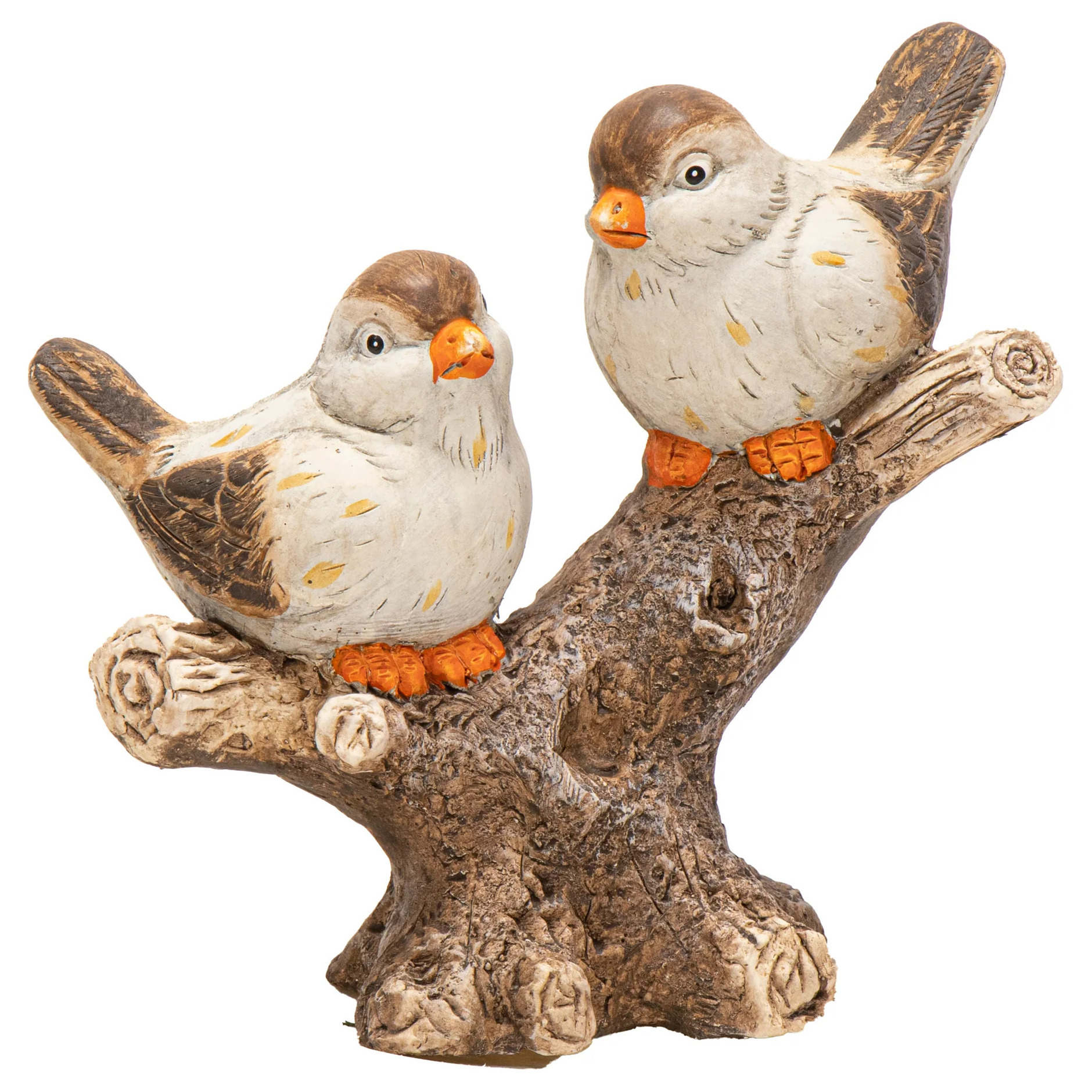 Decoratie van 2 vogeltjes op tak hout beeldje binnen-buiten 28 x 14 x 26 cm