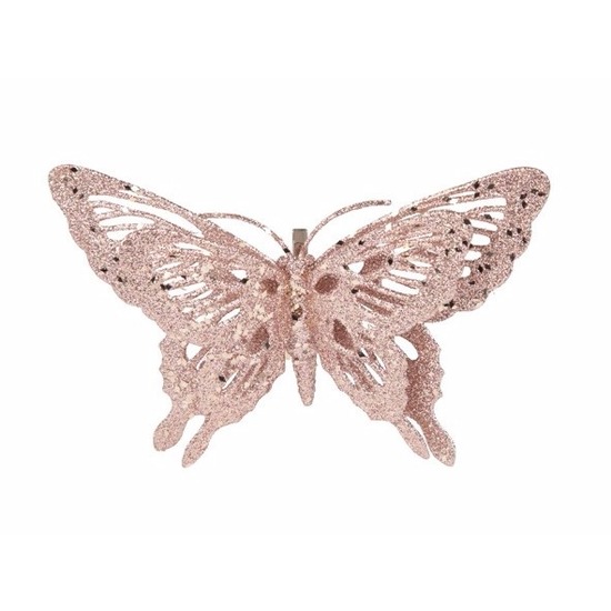 Decoratie vlinder roze 15 x 11 cm