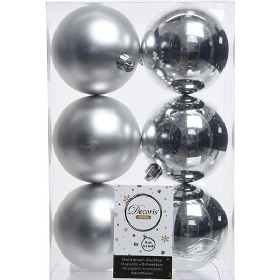 Decoris Kerstballen 6 stuks zilver kunststof mat-glans 8 cm
