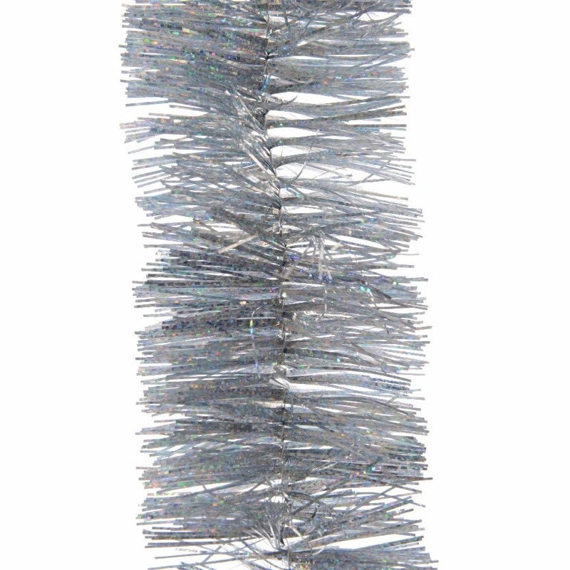 Decoris kerstslinger zilver 270 x 7,5 cm glitter tinsel-folie lametta kerstboomversiering