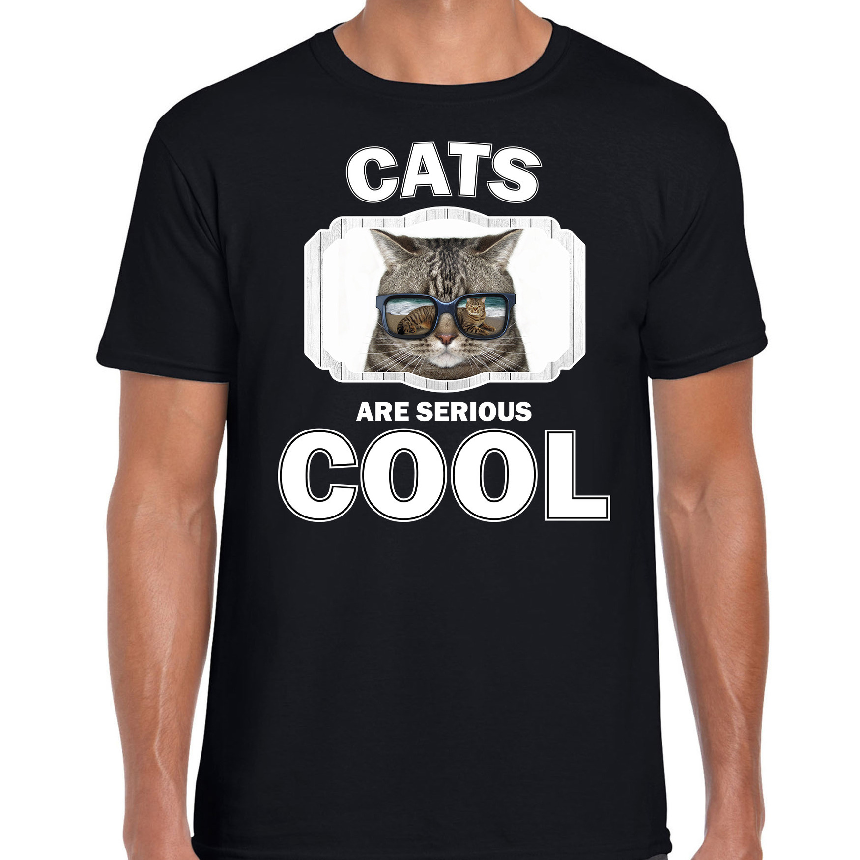 Dieren coole poes t-shirt zwart heren - cats are cool shirt