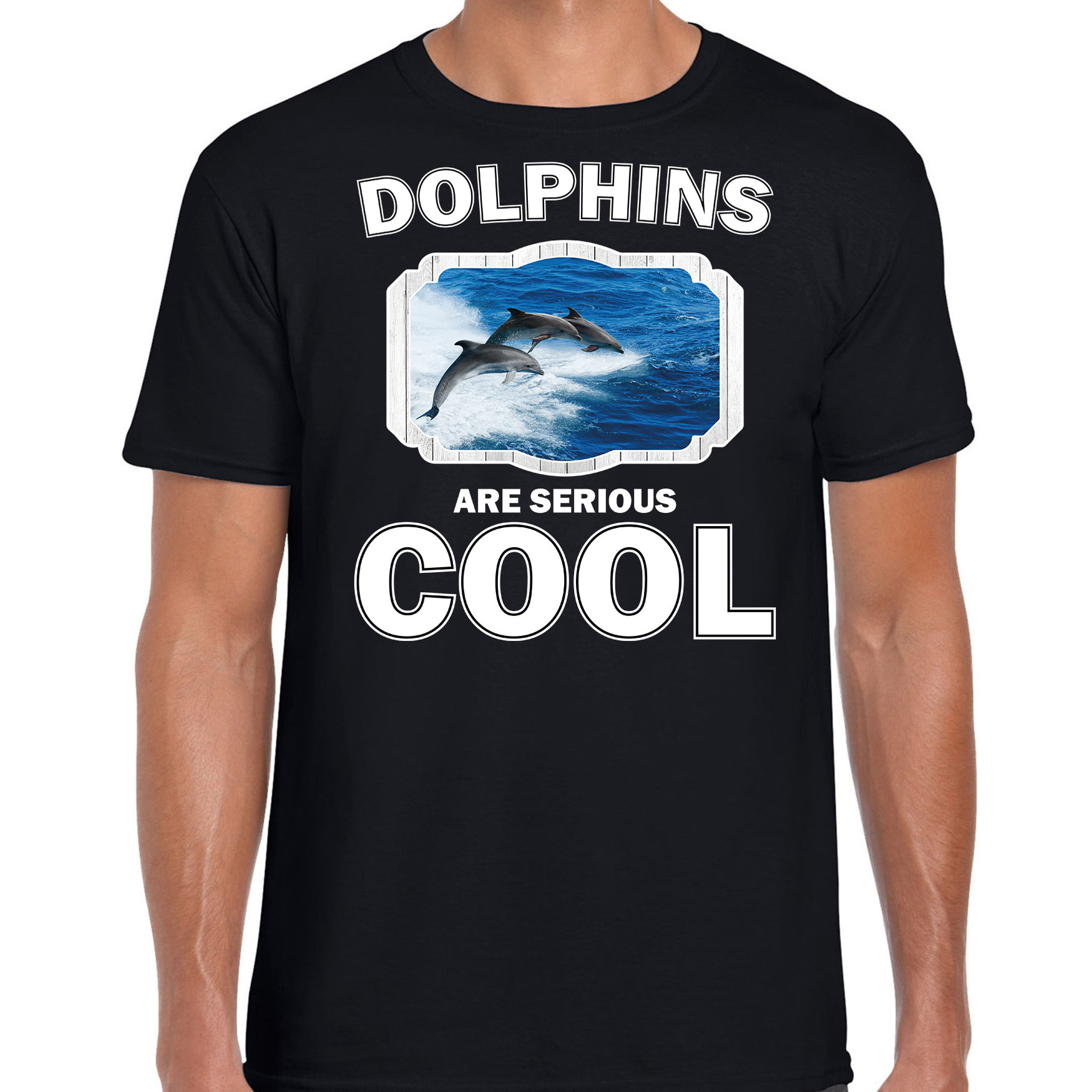 Dieren dolfijn groep t-shirt zwart heren dolphins are cool shirt