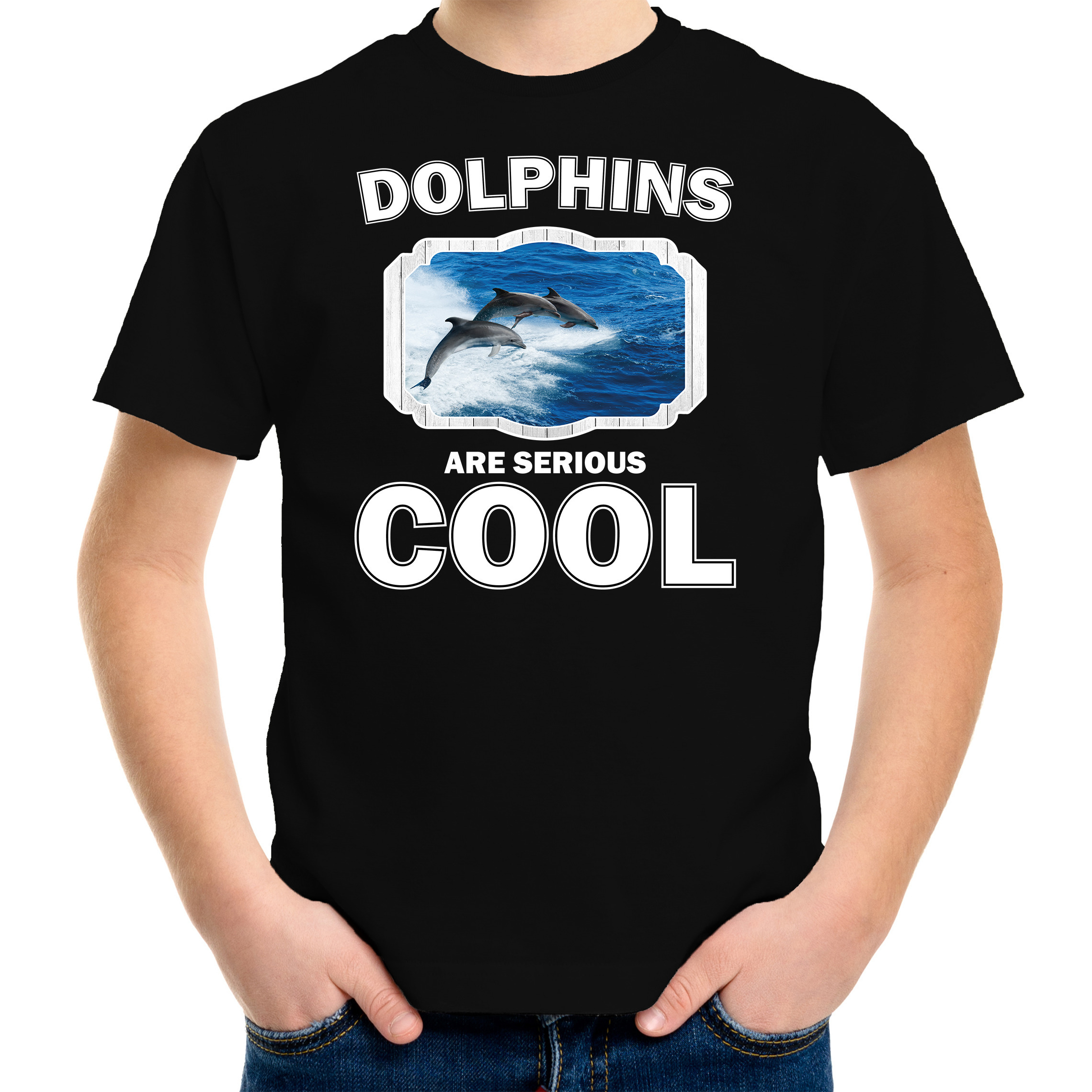 Dieren dolfijn groep t-shirt zwart kinderen dolphins are cool shirt jongens en meisjes