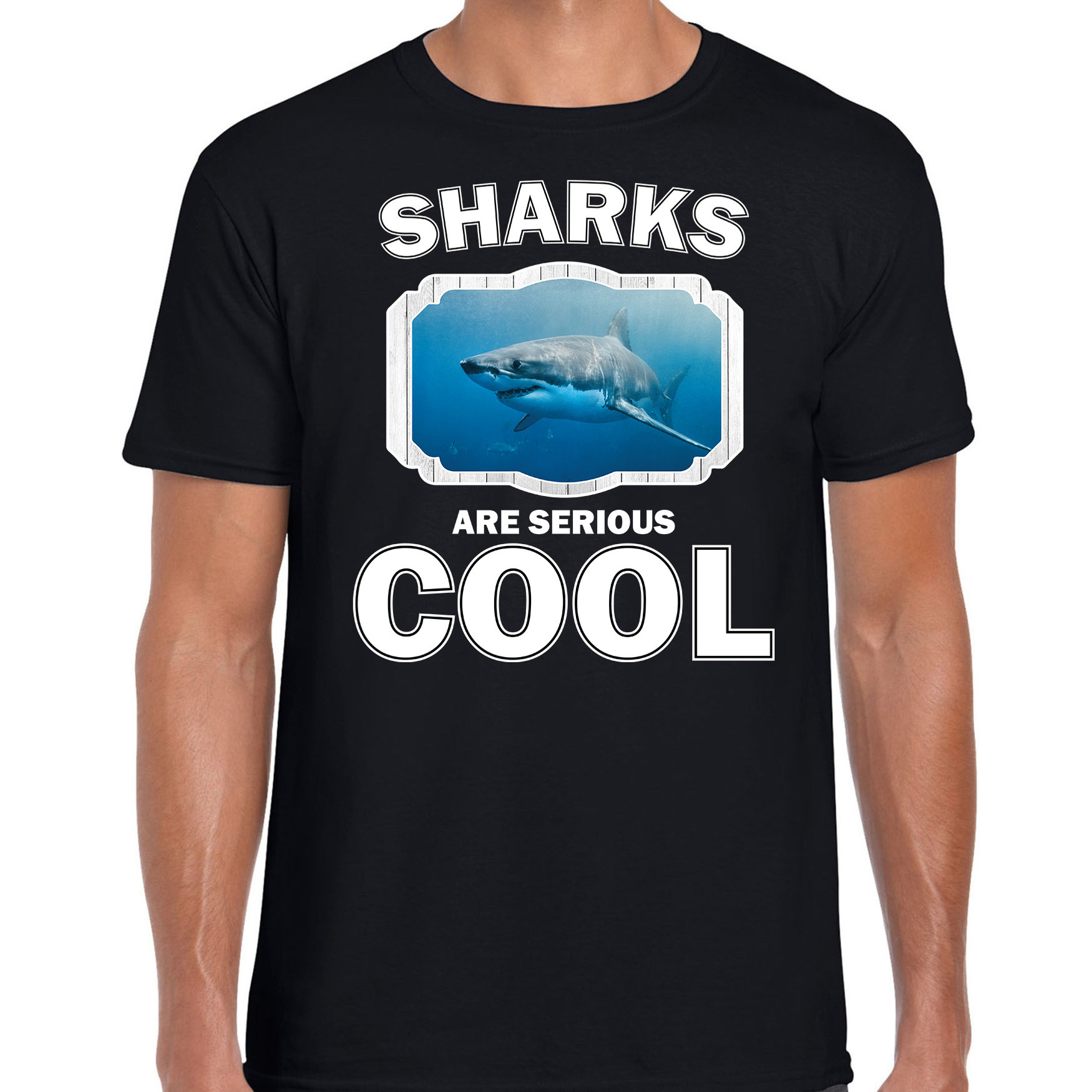 Dieren haai t-shirt zwart heren - sharks are cool shirt