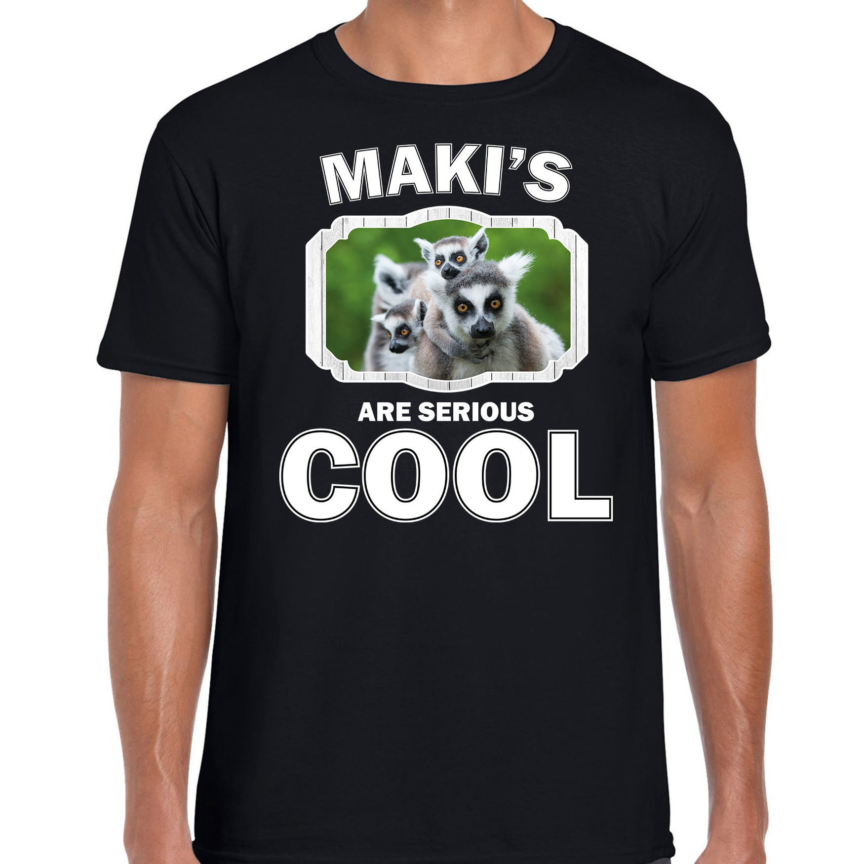 Dieren maki t-shirt zwart heren - makis are cool shirt