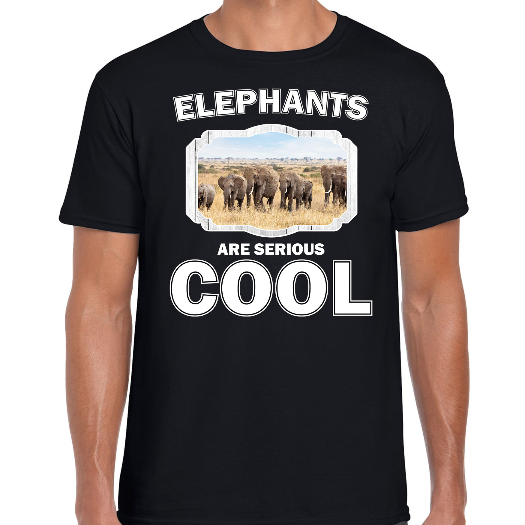 Dieren olifant t-shirt zwart heren - elephants are cool shirt - kudde olifanten