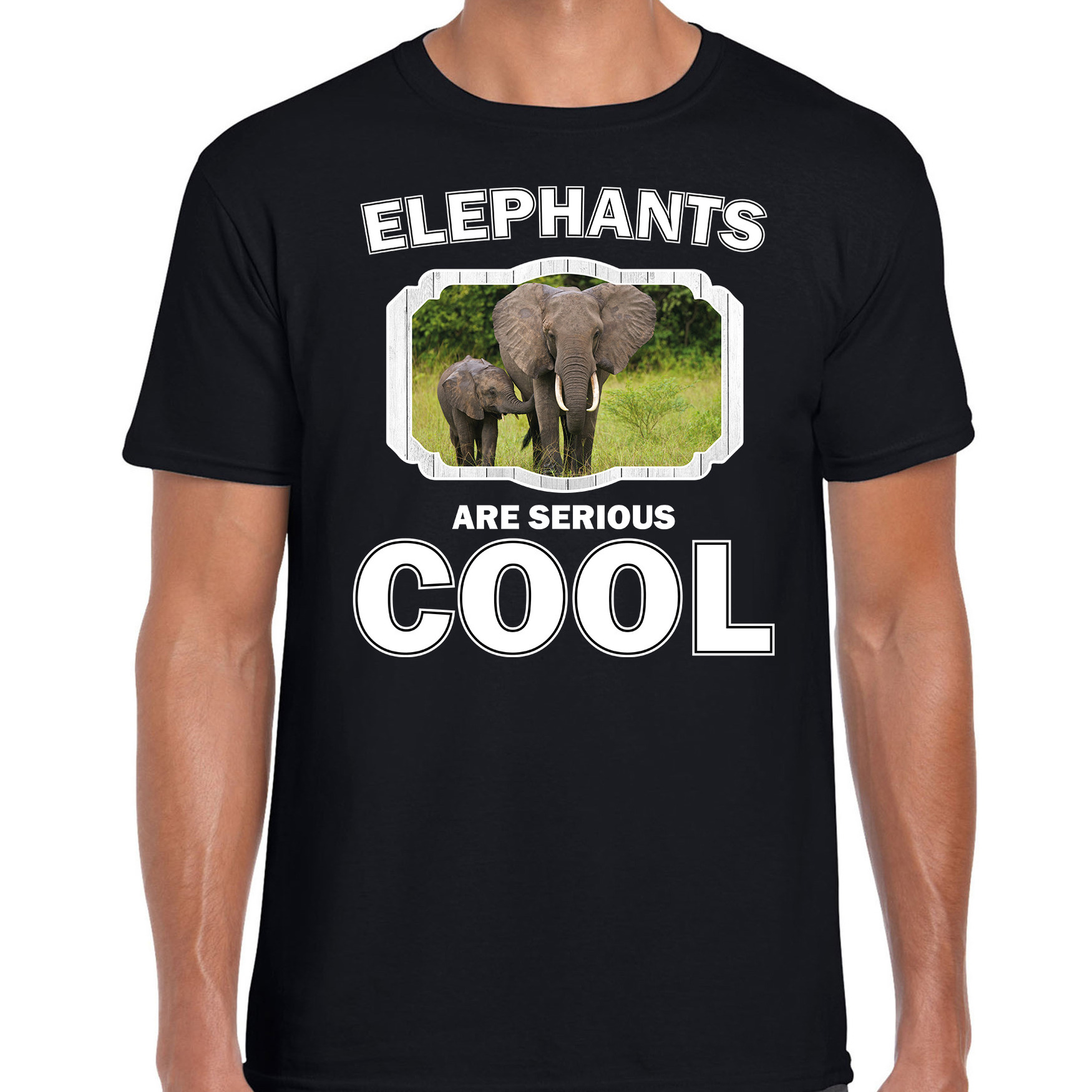 Dieren olifant t-shirt zwart heren - elephants are cool shirt - olifant met kalf