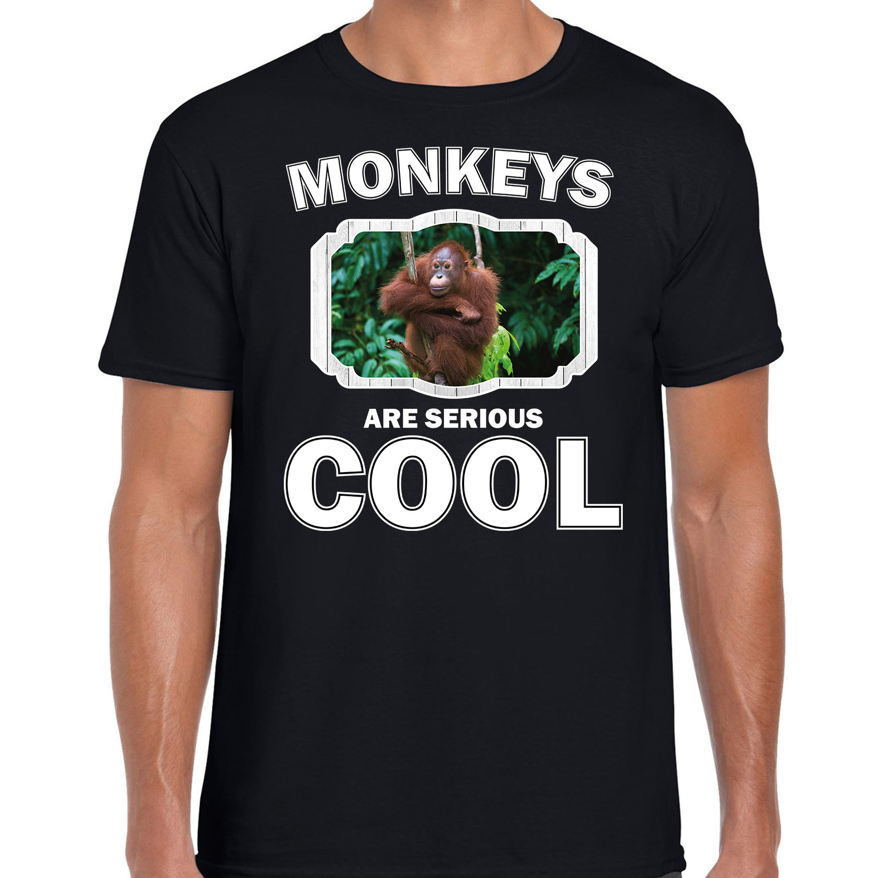 Dieren orangoetan t-shirt zwart heren - monkeys are cool shirt