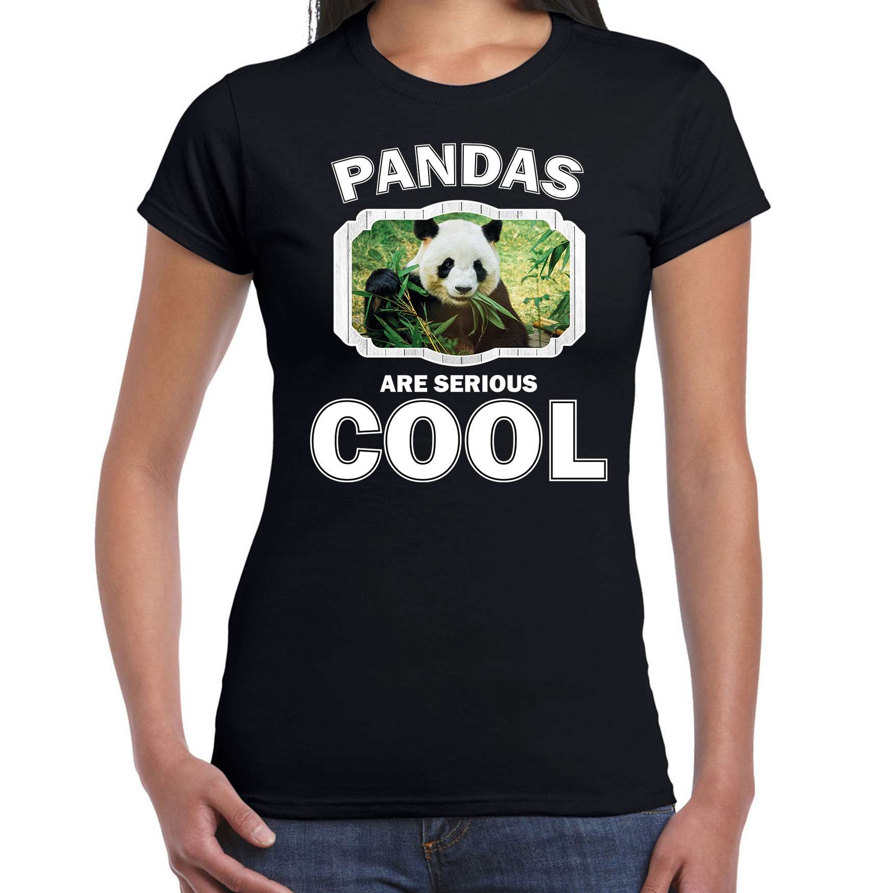 Dieren panda t-shirt zwart dames - pandas are cool shirt