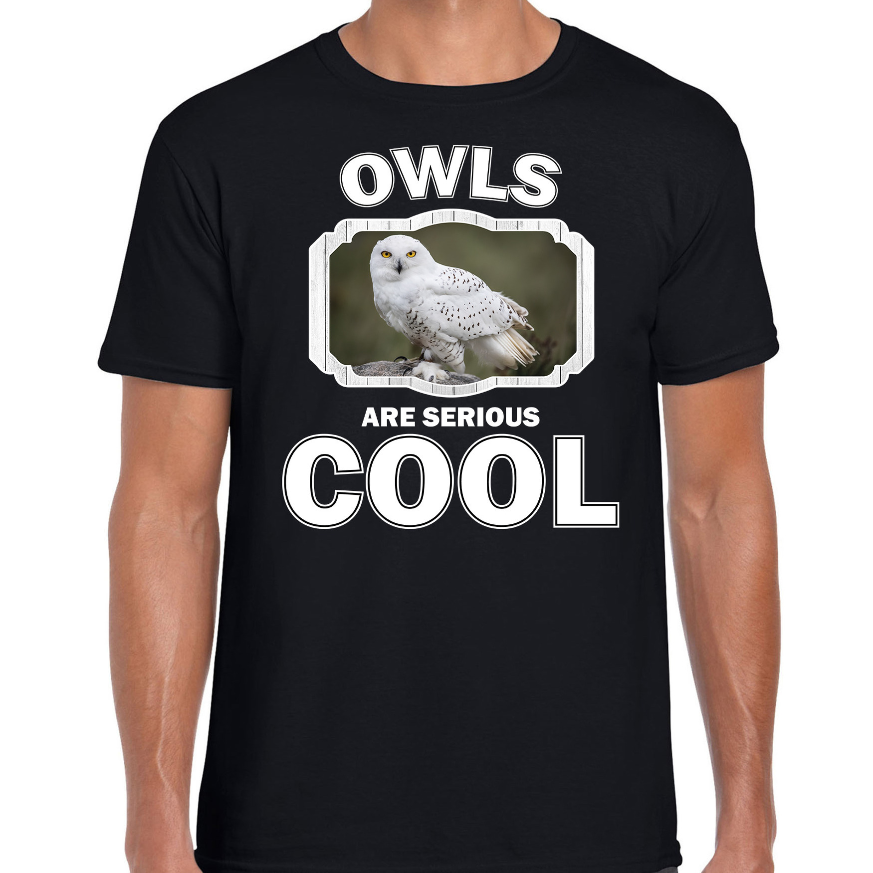Dieren sneeuwuil t-shirt zwart heren - owls are cool shirt
