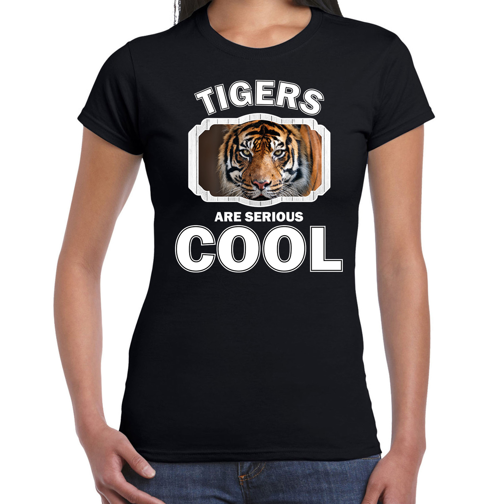 Dieren tijger t-shirt zwart dames - tigers are cool shirt