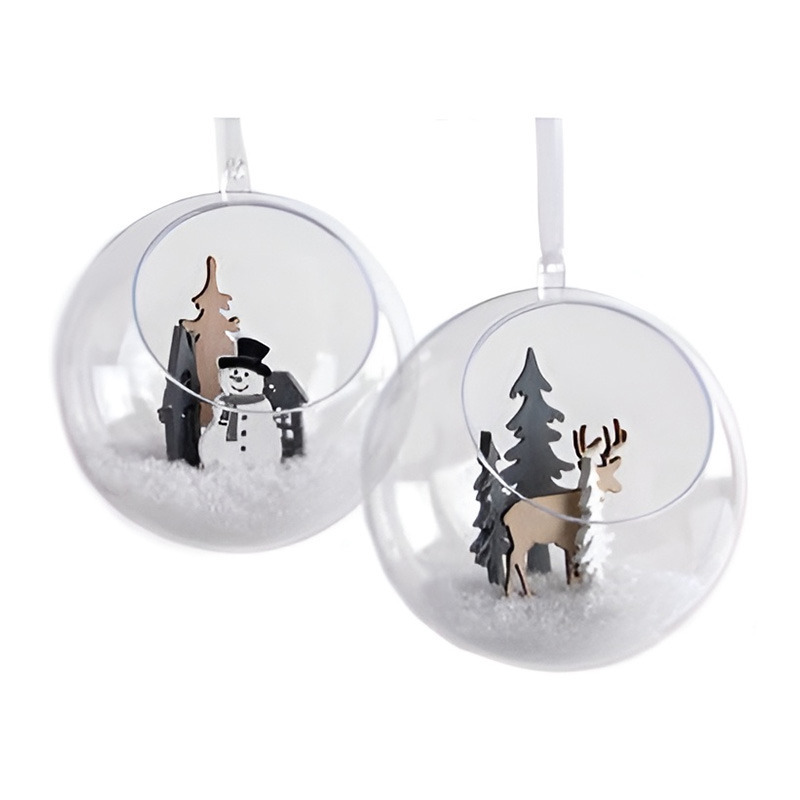 DIY open kerstballen 2x stuks transparant 8 cm