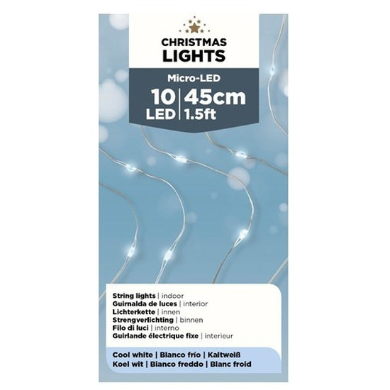 Draadverlichting zilverdraad 10 witte lampjes 45 cm