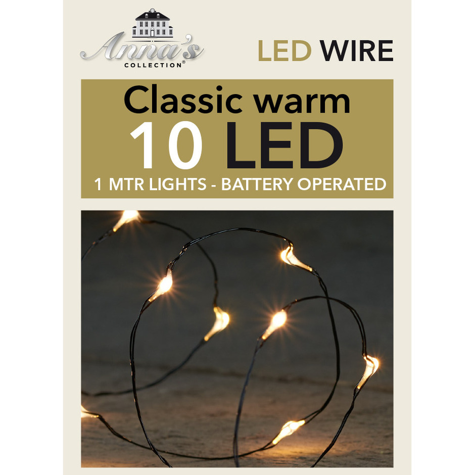 Draadverlichting zwart- 10 led lampjes warm wit batterij 100 cm