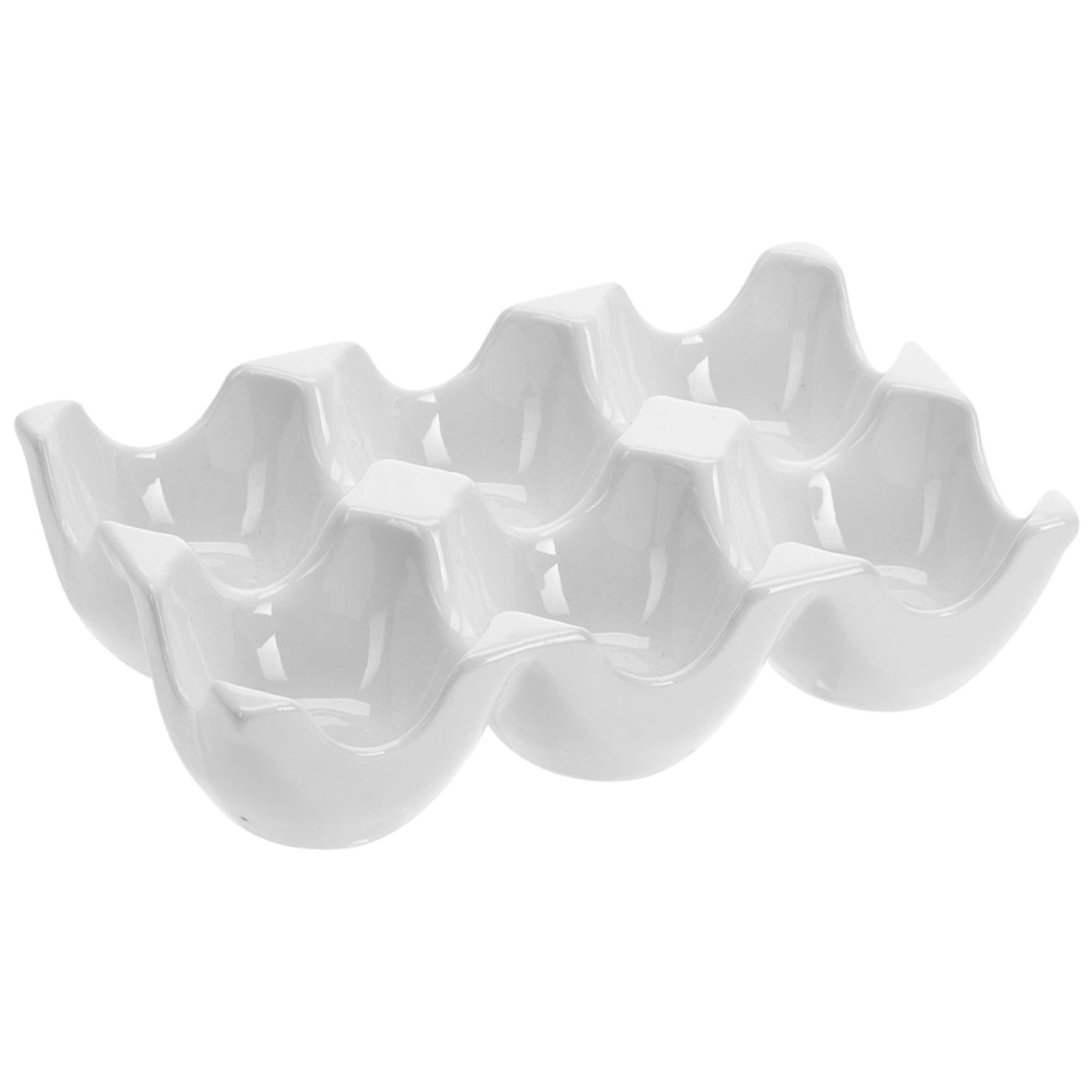 Eiertray-houder voor 6 eieren wit porselein 15 x 10 x 36 cm