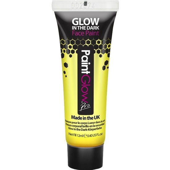 Face-Body paint neon geel-glow in the dark 10 ml schmink-make-up waterbasis