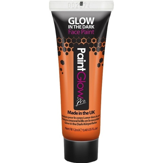Face-Body paint neon oranje-glow in the dark 10 ml schmink-make-up waterbasis