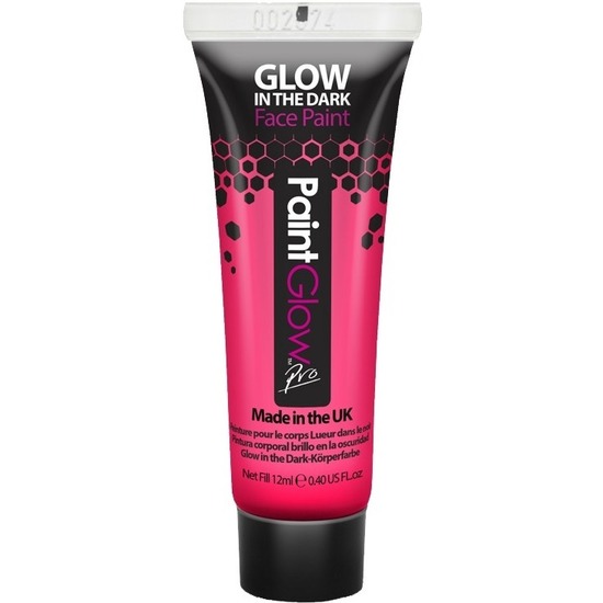 Face-Body paint neon roze-glow in the dark 10 ml schmink-make-up waterbasis