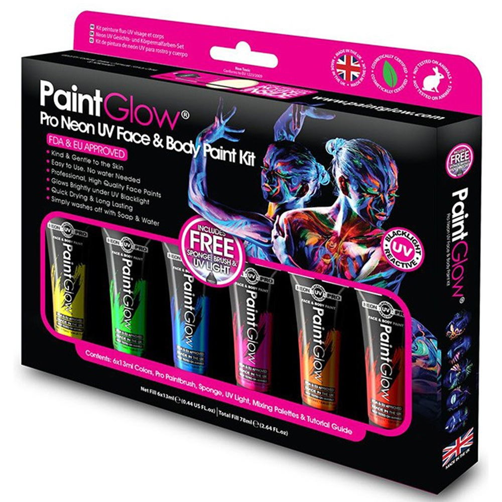 Face-Body paint set 6x13 ml neon-black light schmink-make-up waterbasis