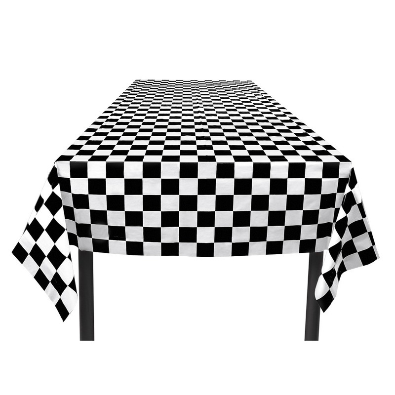 Finish racing thema tafelkleed zwart-wit geblokt 130 x 180 cm