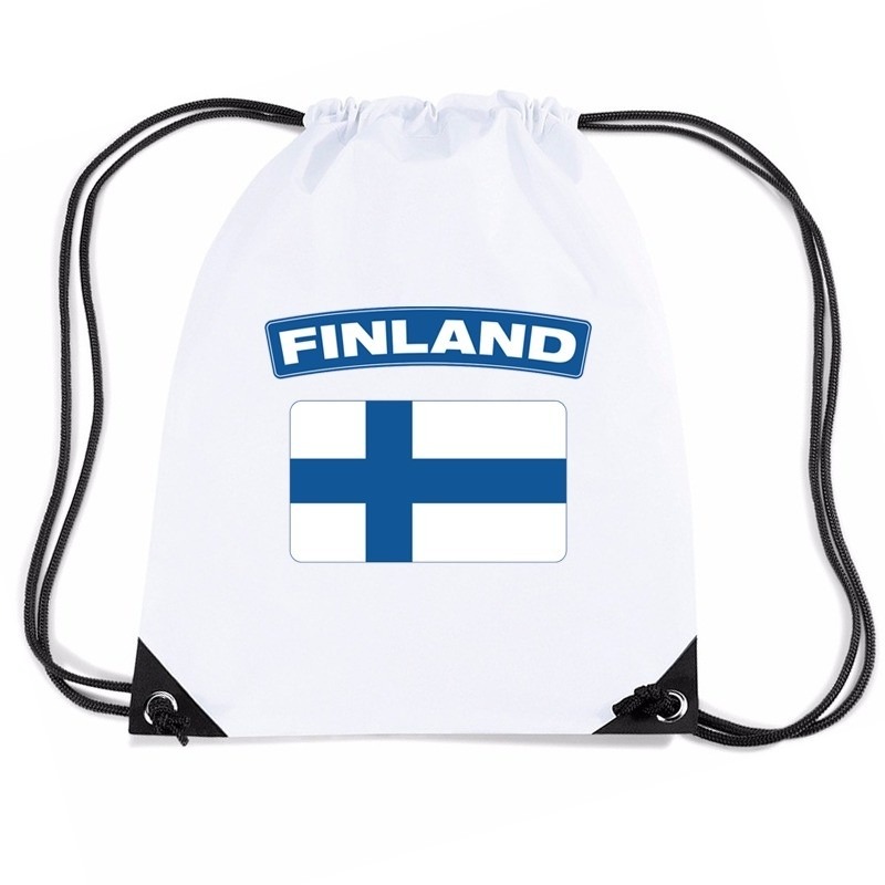 Finland nylon rugzak wit met Finse vlag