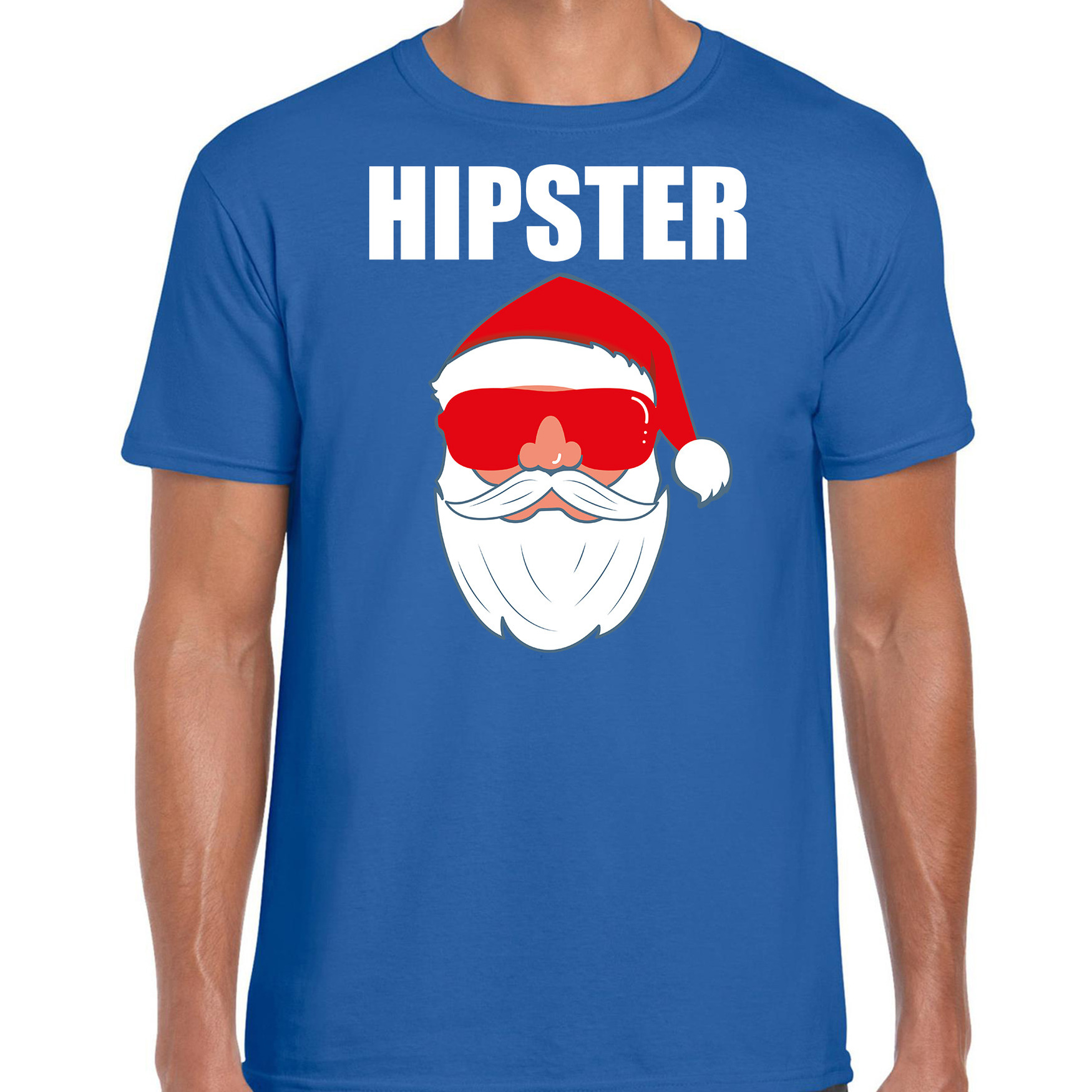 Fout Kerstshirt-Kerst outfit Hipster Santa blauw voor heren