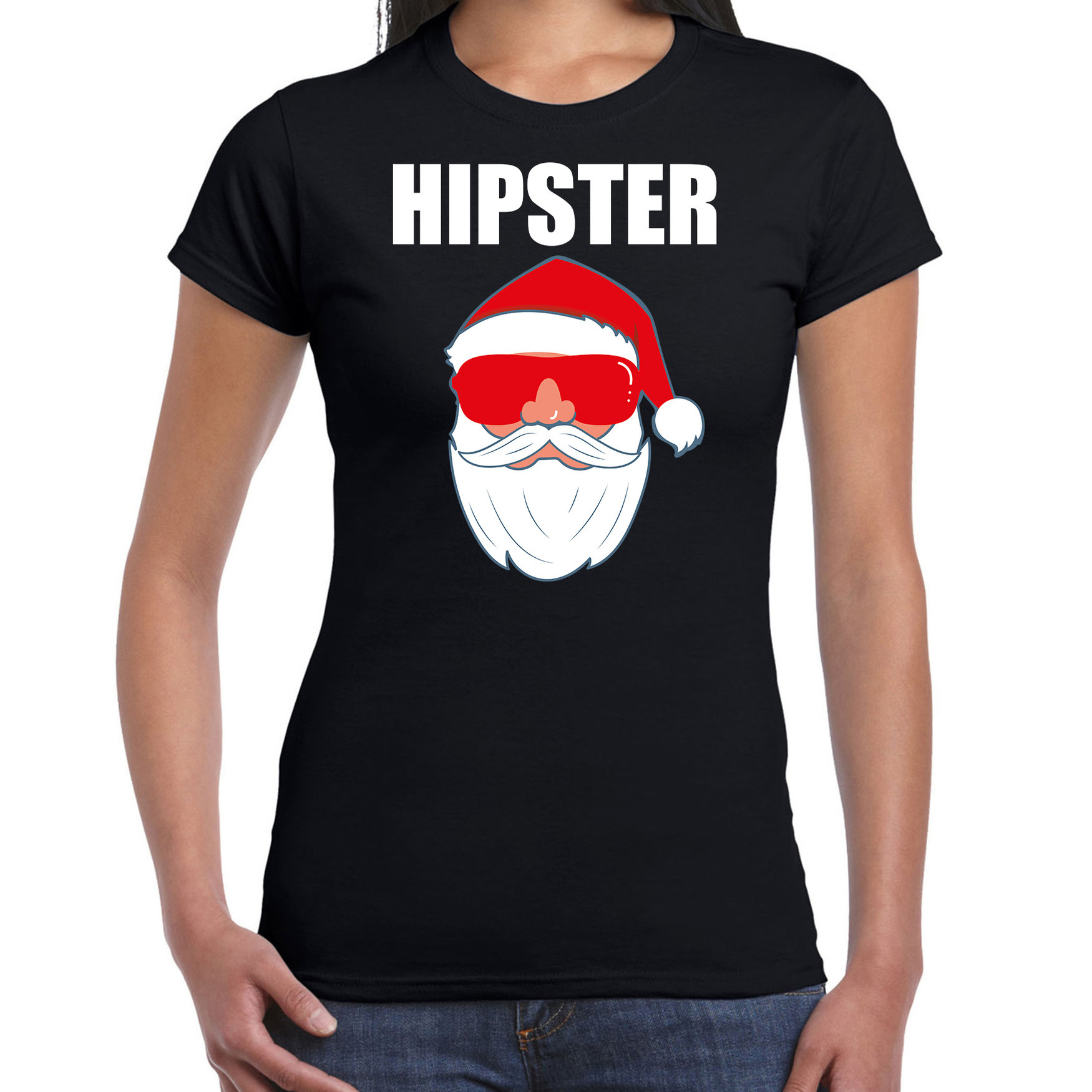 Fout Kerstshirt-Kerst outfit Hipster Santa zwart voor dames