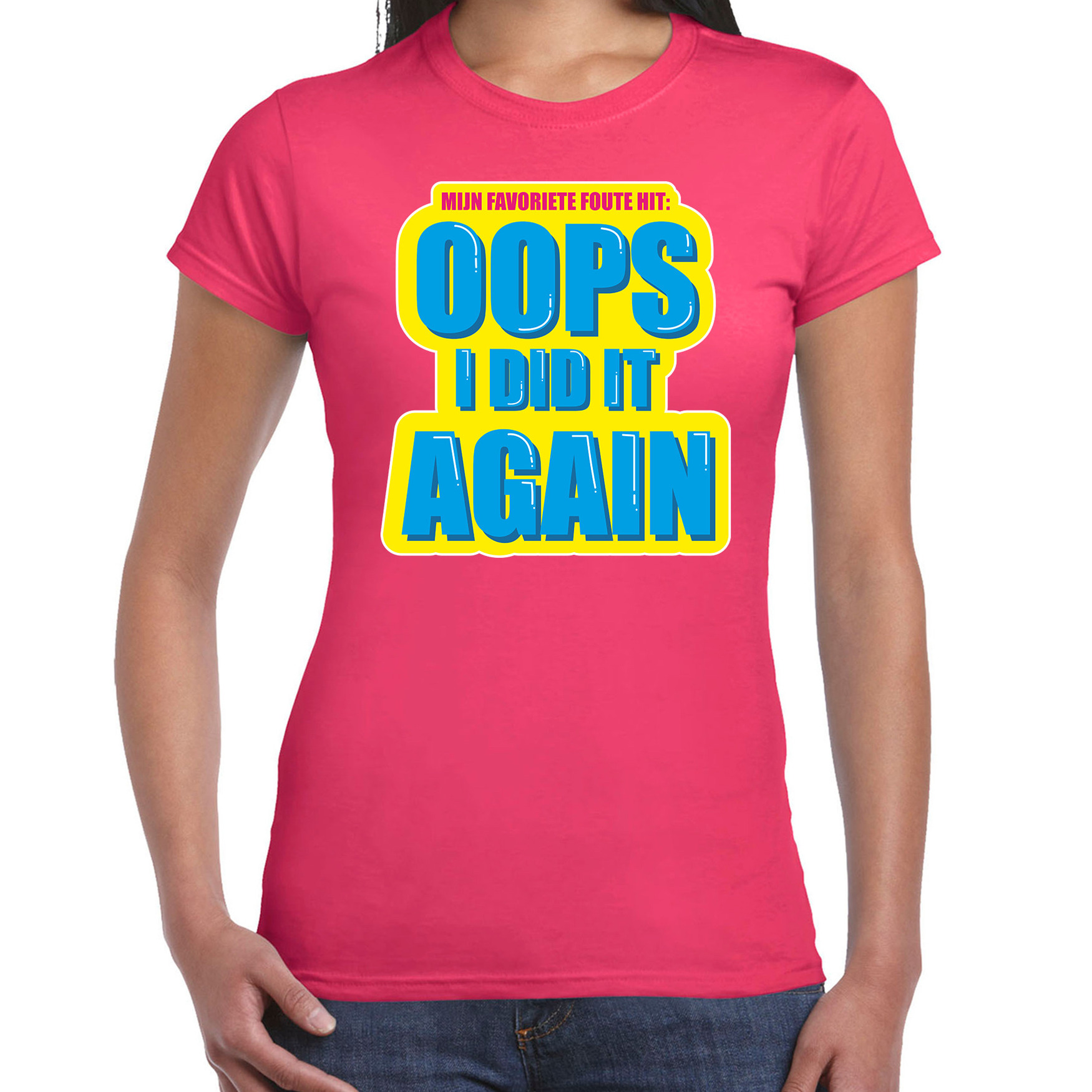 Foute party Oops I did it again verkleed t-shirt roze dames Foute party hits outfit- kleding