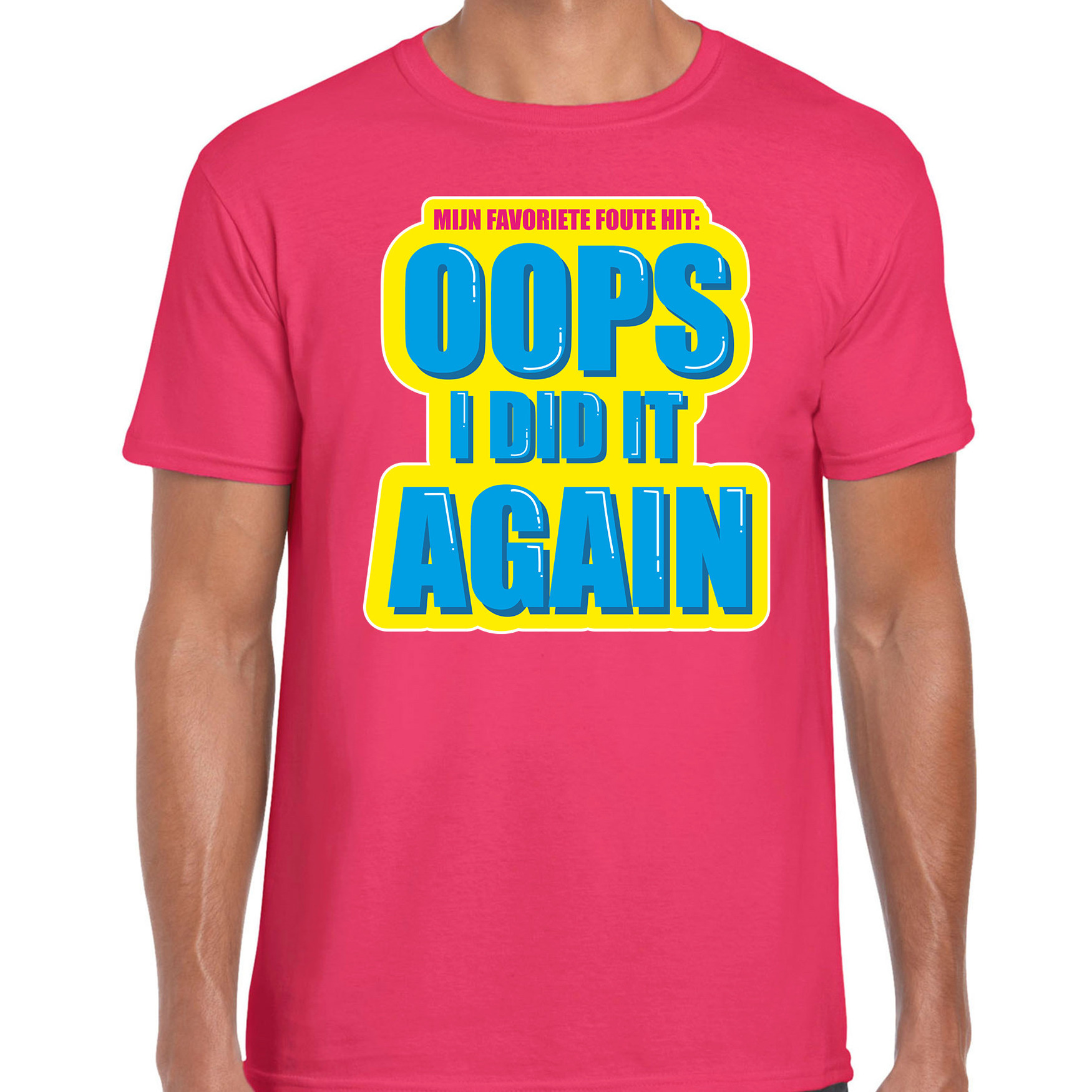 Foute party Oops I did it again verkleed t-shirt roze heren Foute party hits outfit- kleding