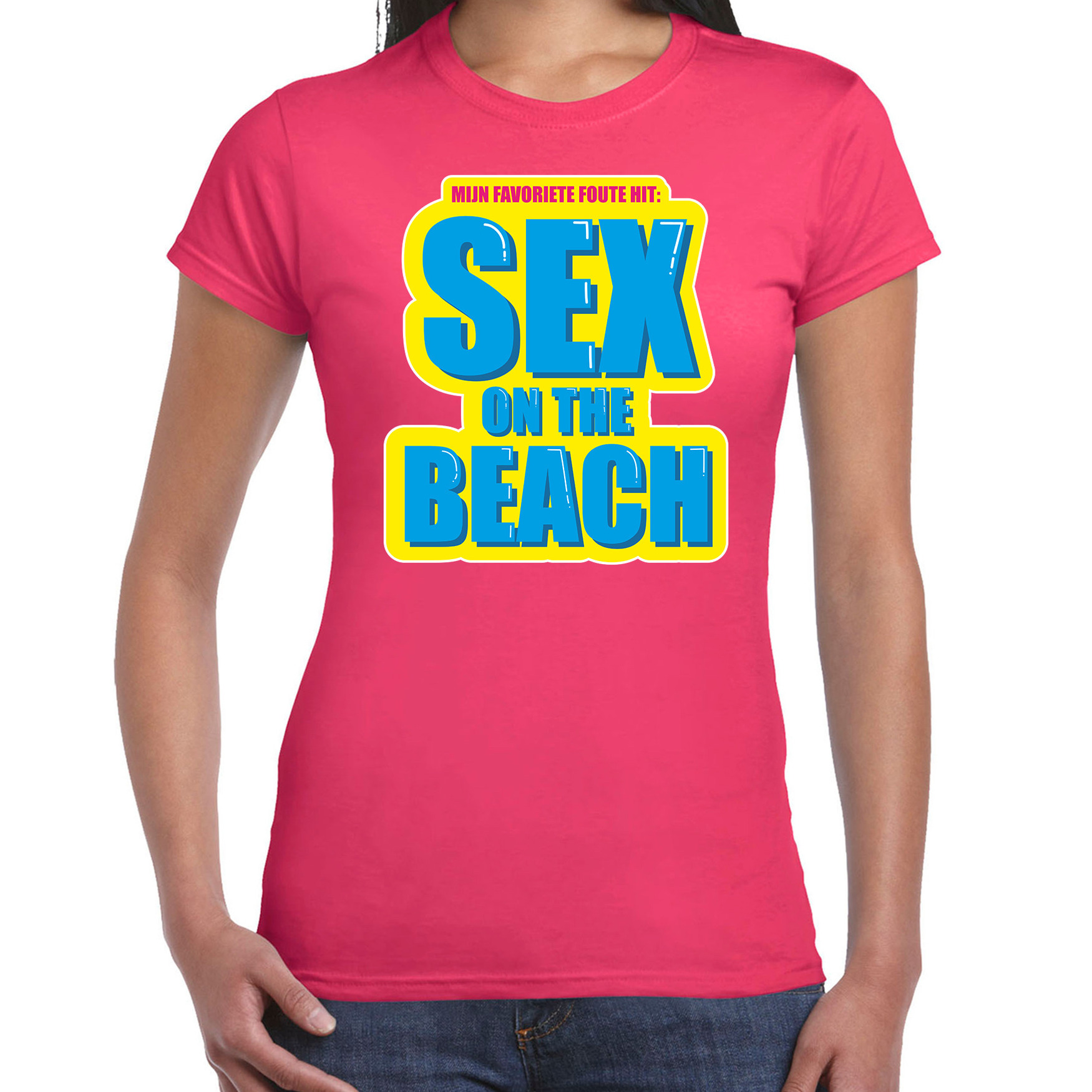 Foute party Sex on the beach verkleed t-shirt roze dames Foute party hits outfit- kleding