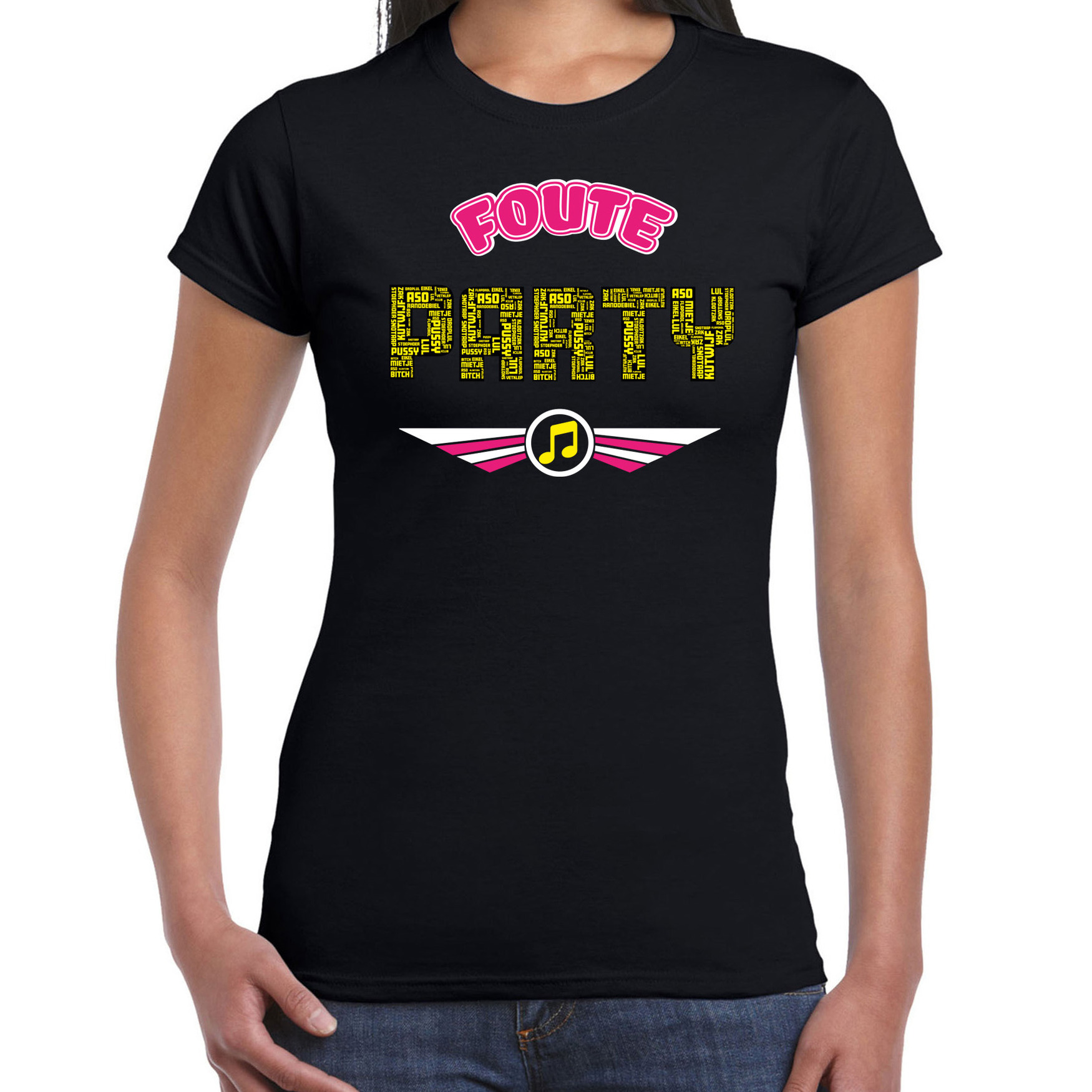 Foute party t-shirt dames zwart foute party outfit-kleding