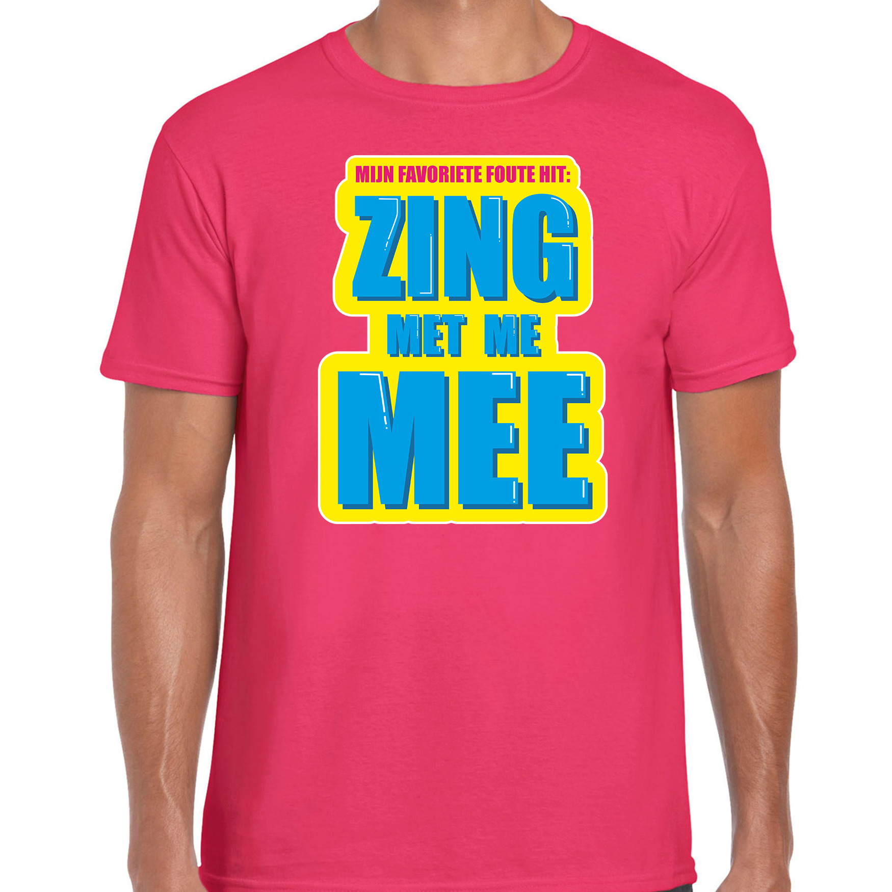 Foute party Zing met me mee verkleed t-shirt roze heren Foute party hits outfit- kleding