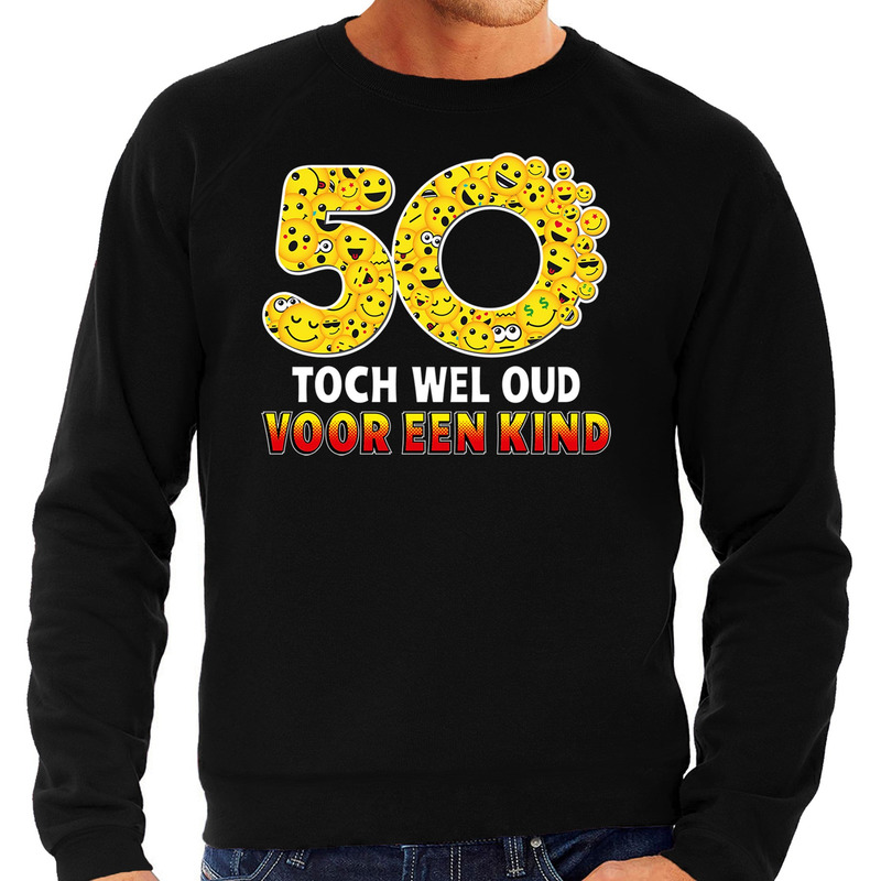 Funny emoticon sweater 50 Toch wel oud voor een kind zwart heren