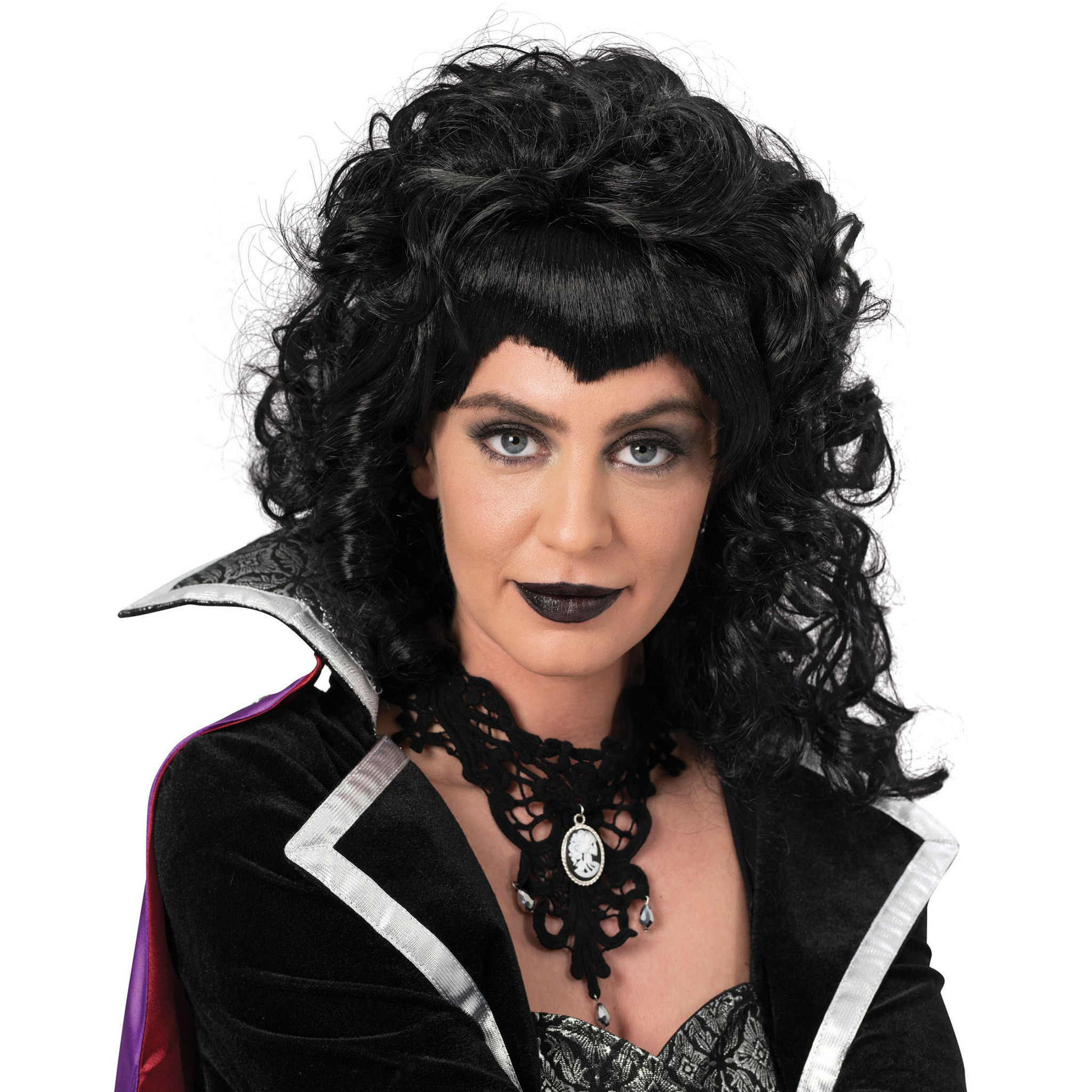 Funny Fashion Heksenpruik lang haar zwart-krullen damespruik Halloween