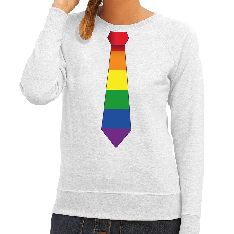 Gay pride regenboog stropdas sweater grijs voor dames