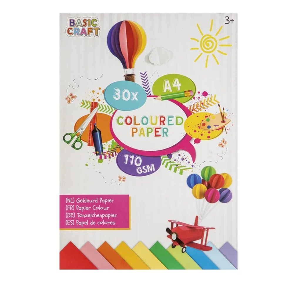 Gekleurd papier 30 vellen A4-formaat knutselpapier-tekenpapier