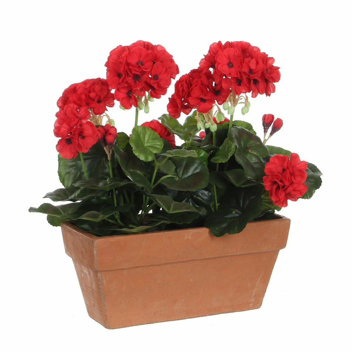 Geranium balkon kunstplant rood in keramieken pot L29 x B13 x H40 cm