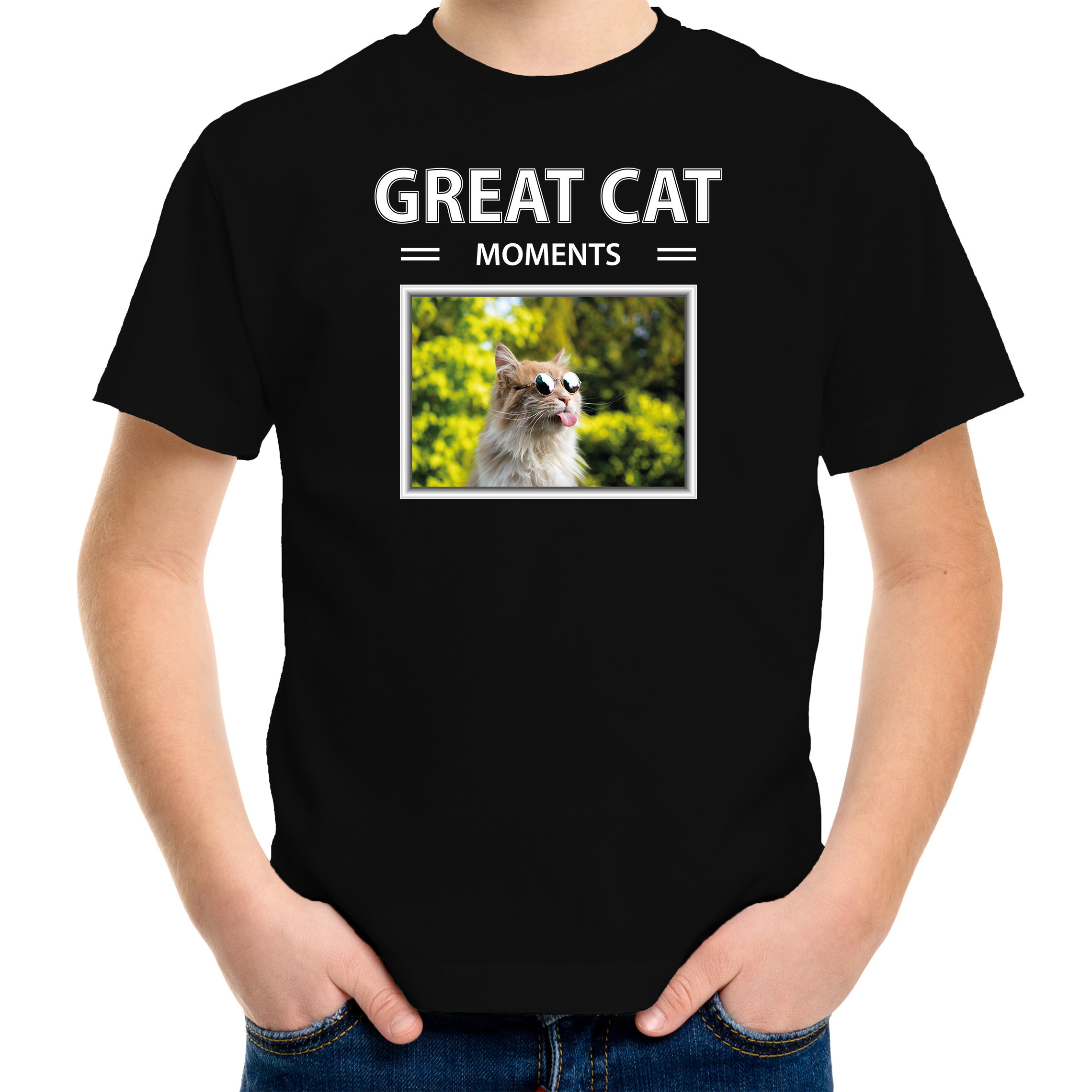 Grijze katten t-shirt met dieren foto great cat mochildrents zwart voor kinderen